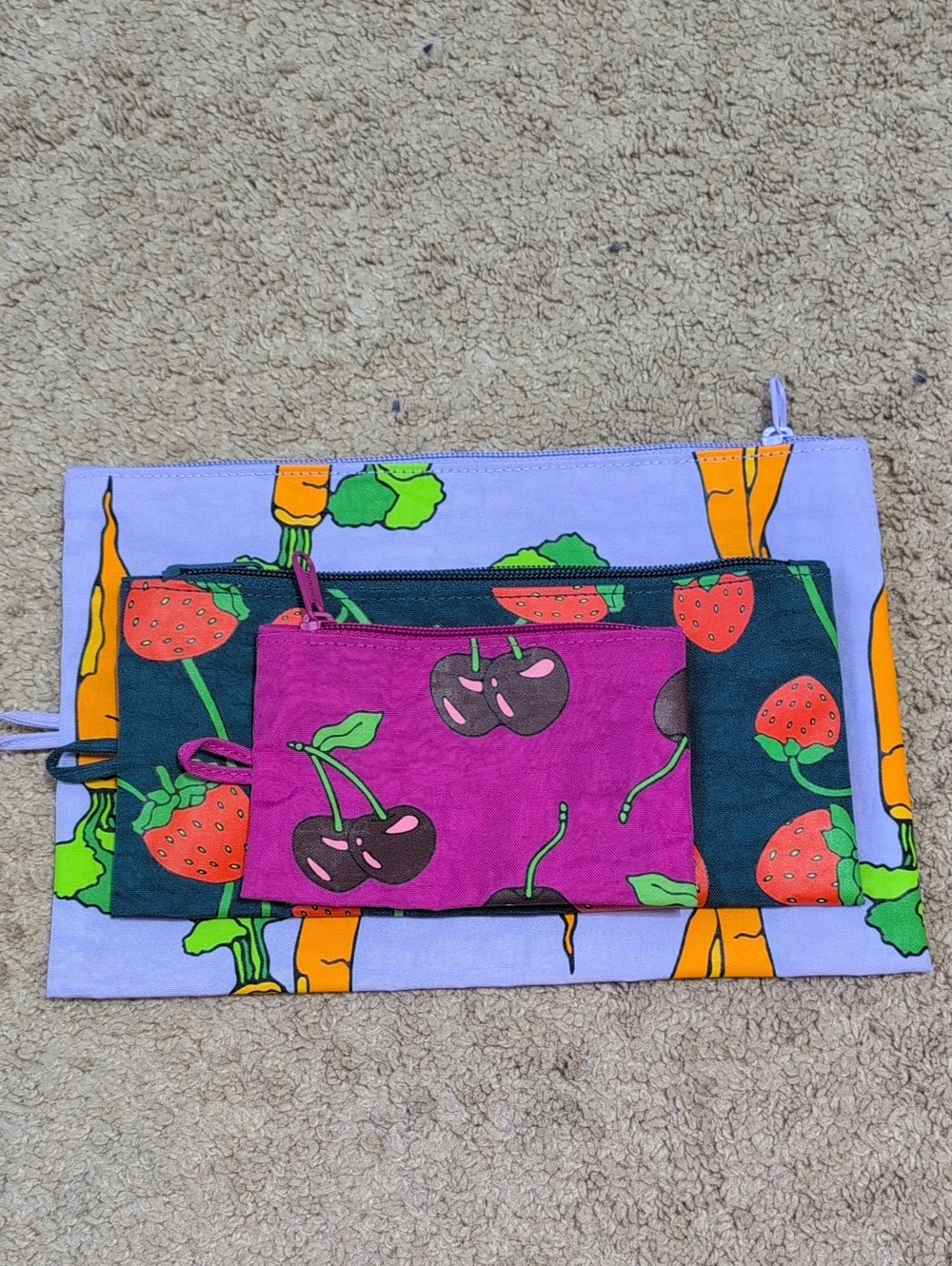 Baggu Flat Pouch Set in Carrots and Berries